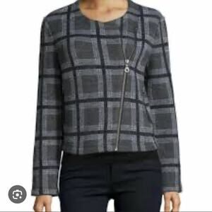 Joie Etesse Wool Felted Moto Jacket Coatigan Gray Plaid Asymetrical Small